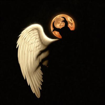 Primary subject: A white angel with wings.

Setting/background: A dark background.

Visual style: Digital art.

Colors and mood: The image is black and white, giving it a classic and timeless feel.